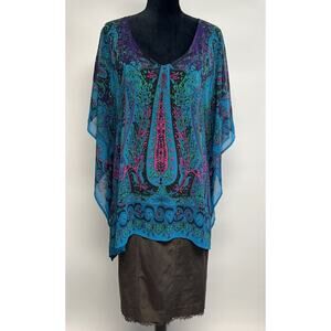 Lane Bryant Kimono Sheer Colorful Witchy Whimsigoth Sz 18/20 Hippie Boho Artsy